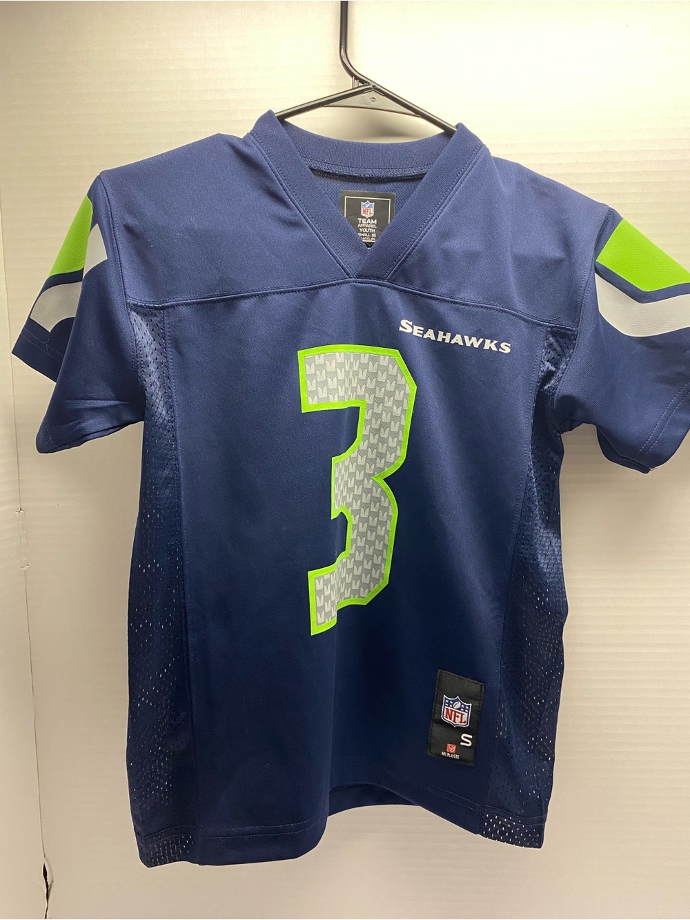 NFL Seattle Seahawks Youth Navy and Neon Green #3 Jersey